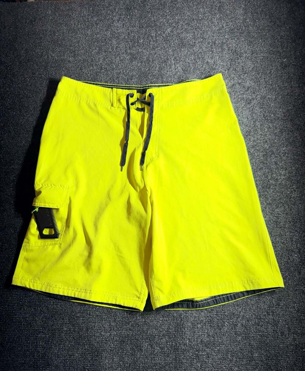 Burnside Men's Neon Yellow Board Shorts with Wax Comb Size 34